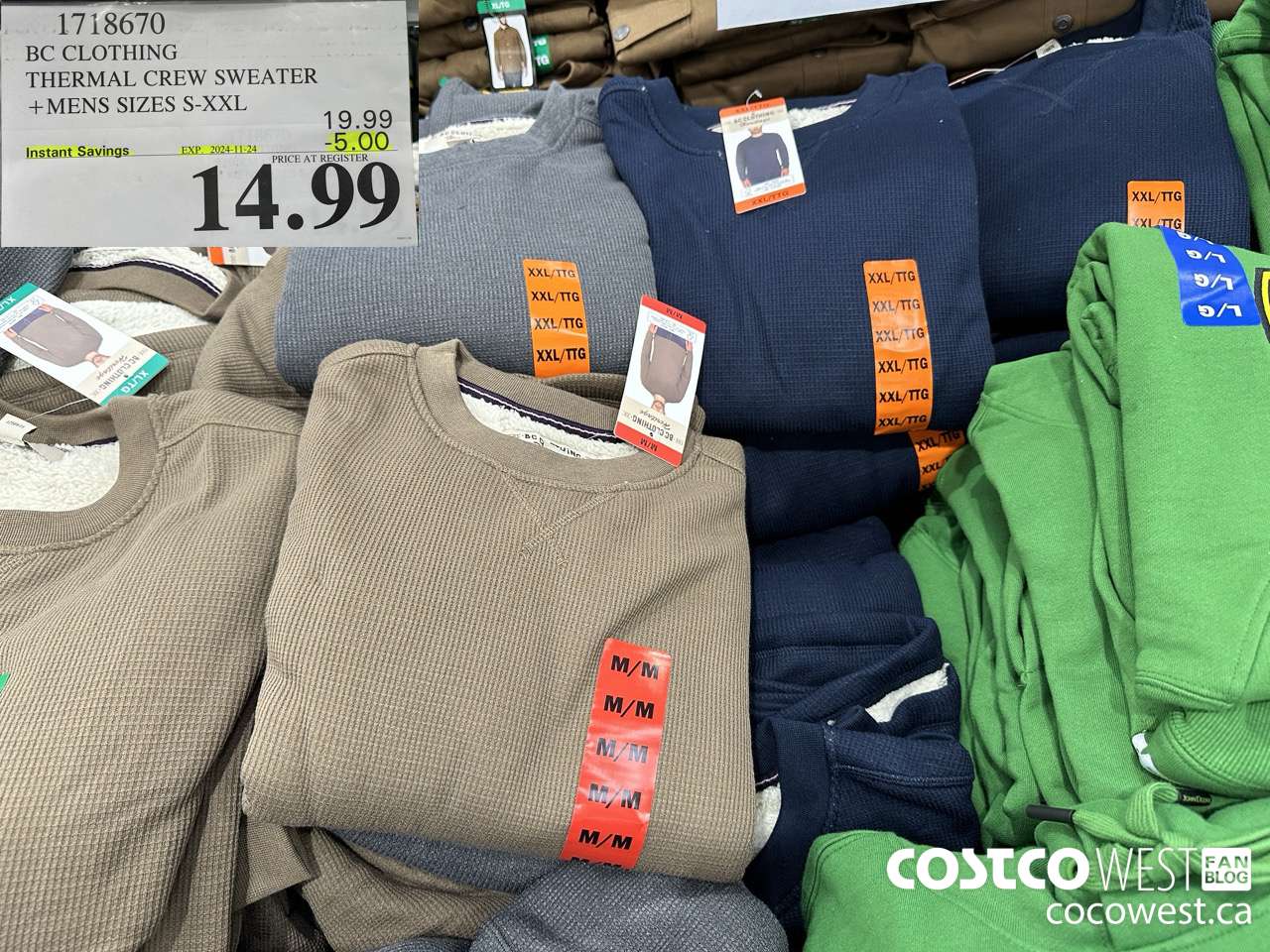 1718670 BC CLOTHING THERMAL CREW SWEATER MENS SIZES S-XXL ($5.00 INSTANT SAVINGS EXPIRES ON 2024-11-24) $14.99