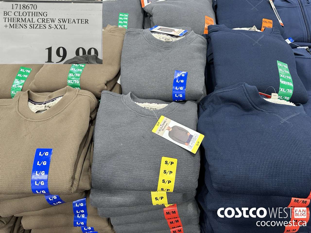 1718670 BC CLOTHING THERMAL CREW SWEATER MENS SIZES S-XXL $19.99