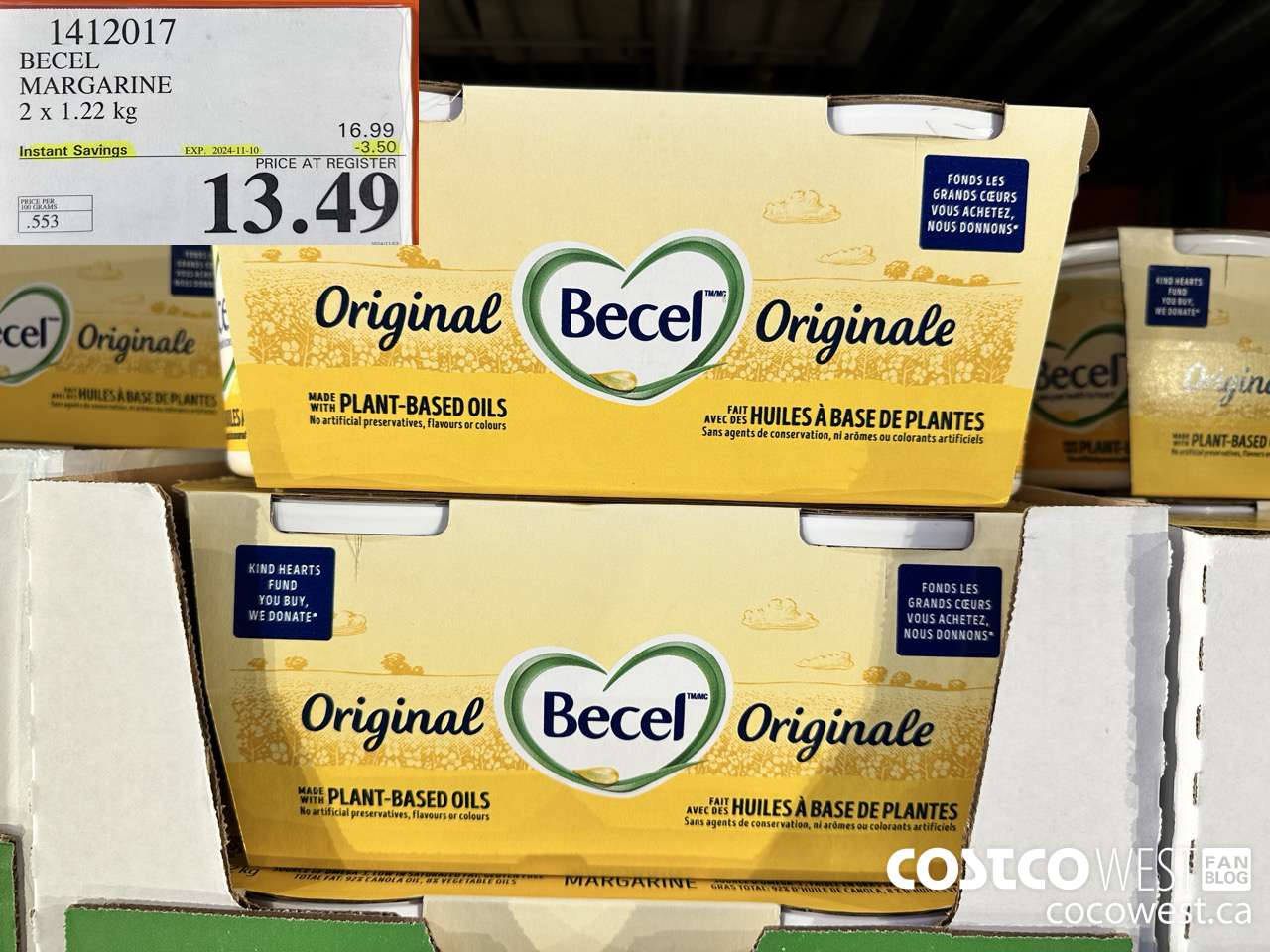 1412017 BECEL MARGARINE 2 x 1.22 kg ($3.50 INSTANT SAVINGS EXPIRES ON 2024-11-10) $13.49
