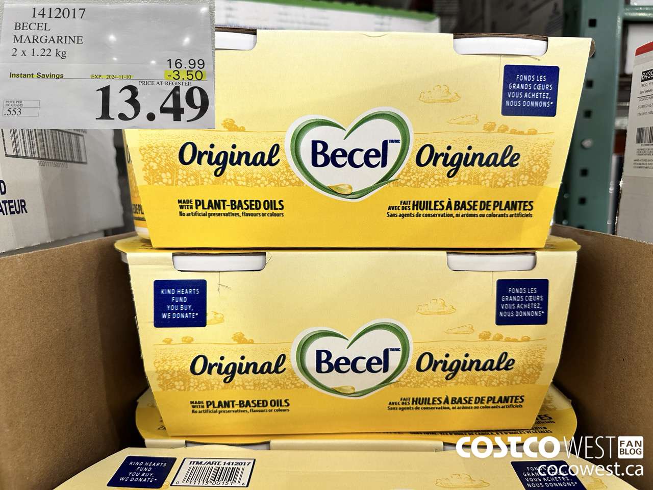 1412017 BECEL MARGARINE 2 x 1.22 kg ($3.50 INSTANT SAVINGS EXPIRES ON 2024-11-10) $13.49