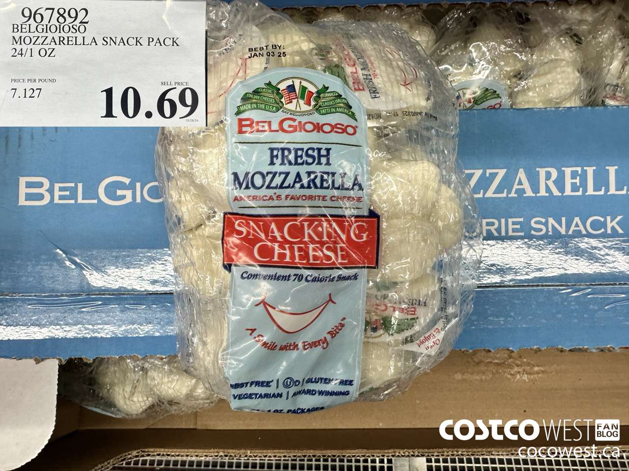 967892 BELGIOIOSO MOZZARELLA SNACK PACK 24/1OZ $10.69