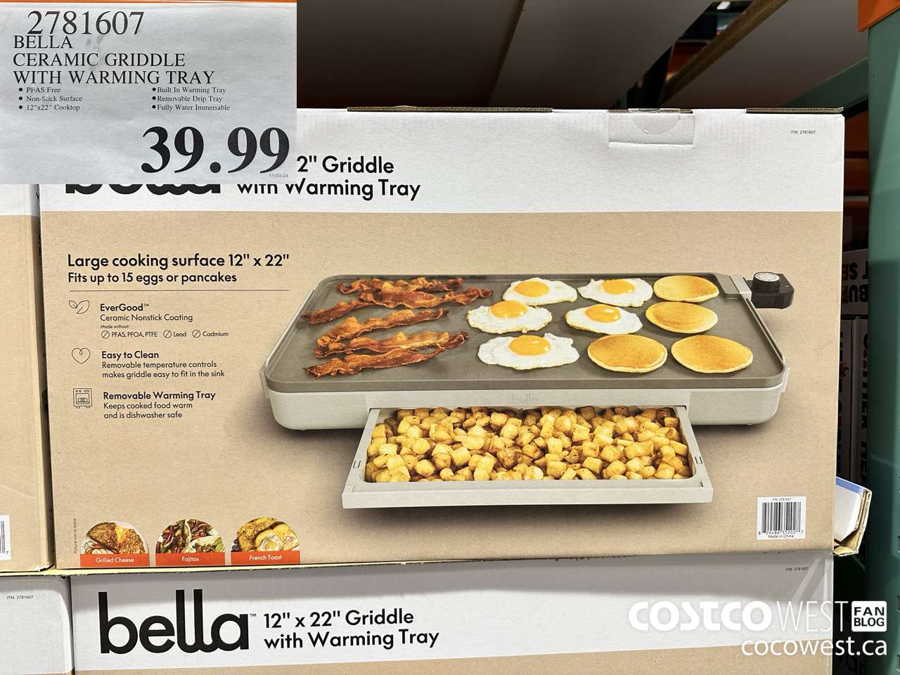 2781607 BELLA CERAMIC GRIDDLE WITH WARMING TRAY $39.99