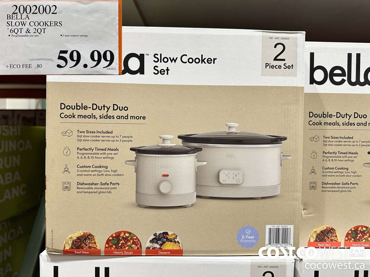 2002002 BELLA SLOW COOKERS 6QT & 2QT $59.99