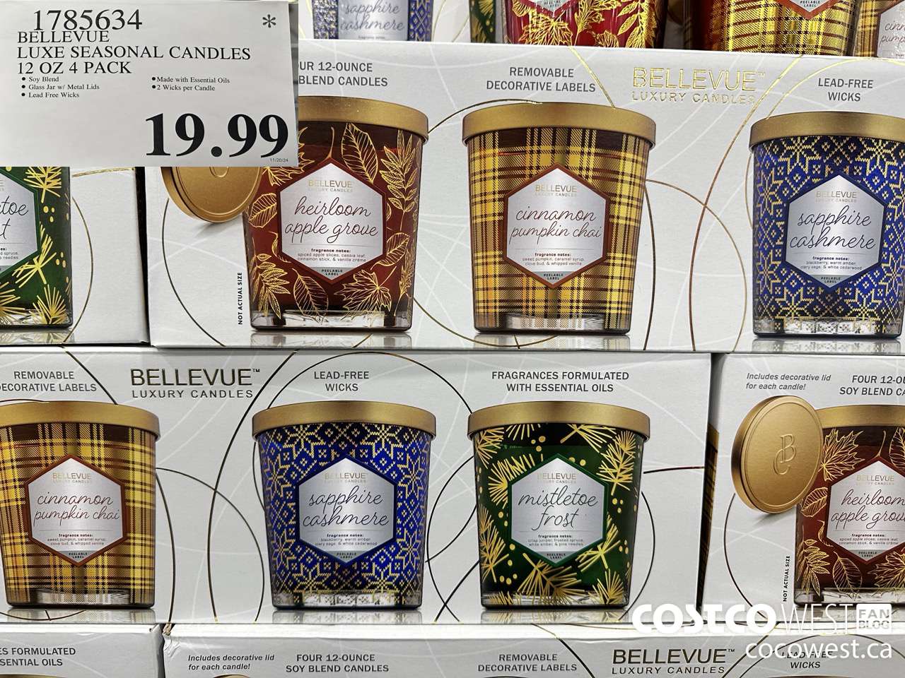 1785634 BELLEVUE LUXE SEASONAL CANDLES 12 OZ 4 PACK $19.99