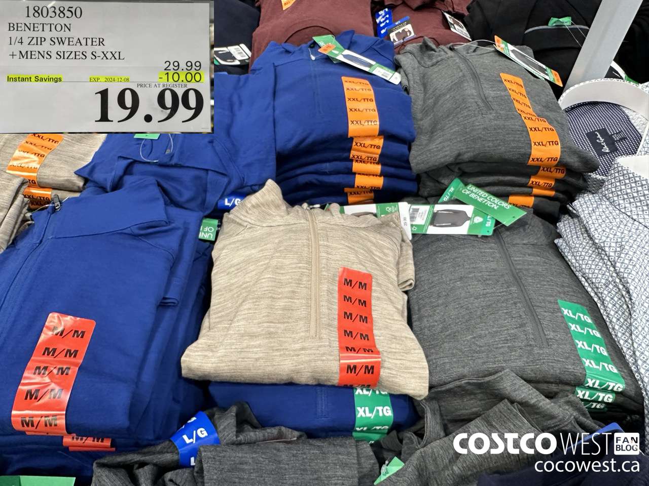 1803850 BENETTON 1/4 ZIP SWEATER MENS SIZES S-XXL ($10.00 INSTANT SAVINGS EXPIRES ON 2024-12-08) $19.99