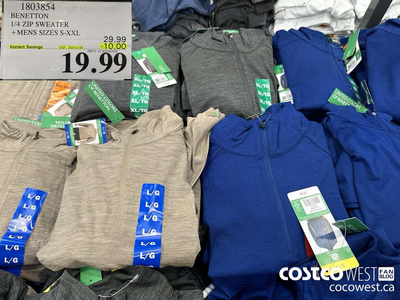 1803854 BENETTON 1/4 ZIP SWEATER MENS SIZES S-XXL ($10.00 INSTANT SAVINGS EXPIRES ON 2024-12-08) $19.99