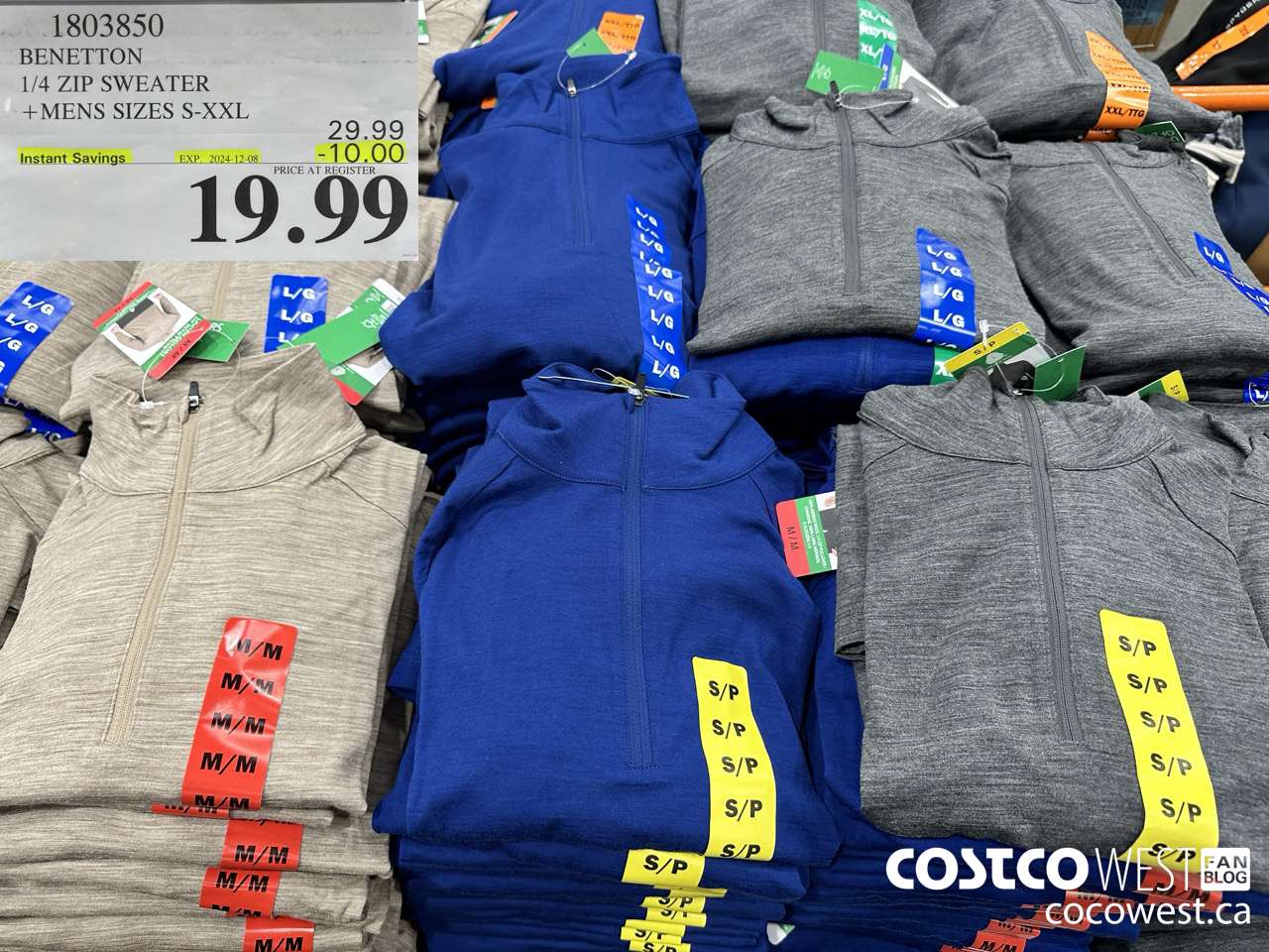 1803850 BENETTON 1/4 ZIP SWEATER MENS SIZES S-XXL ($10.00 INSTANT SAVINGS EXPIRES ON 2024-12-08) $19.99