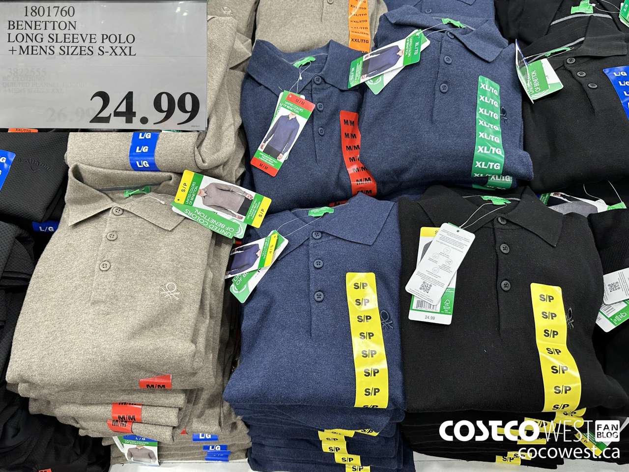 1801760 BENETTON LONG SLEEVE POLO MENS SIZES S-XXL $24.99