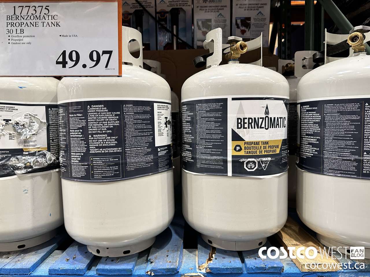 177375 BERNZOMATIC PROPANE TANK 30 LB $49.97