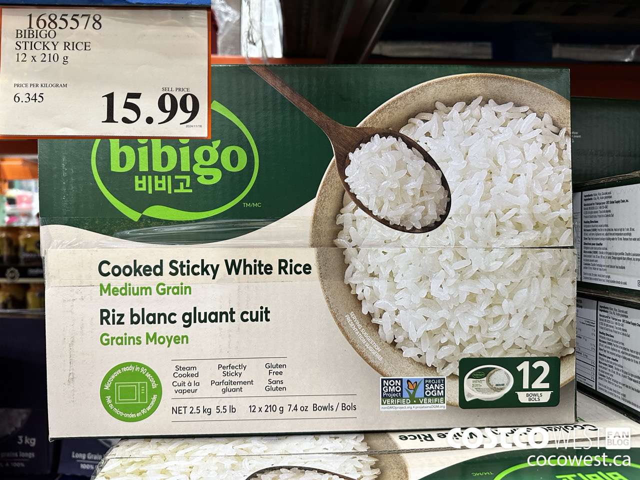 1685578 BIBIGO STICKY WHITE RICE 12/7.4 OZ $15.99