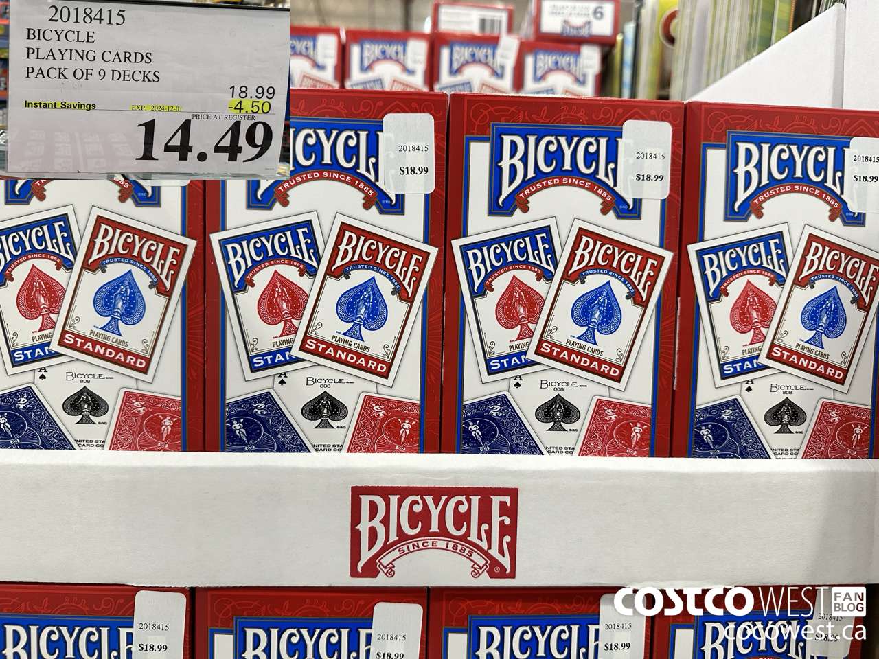 2018415 BICYCLE PLAYING CARDS PACK OF 9 DECKS ($4.50 INSTANT SAVINGS EXPIRES ON 2024-12-01) $14.49