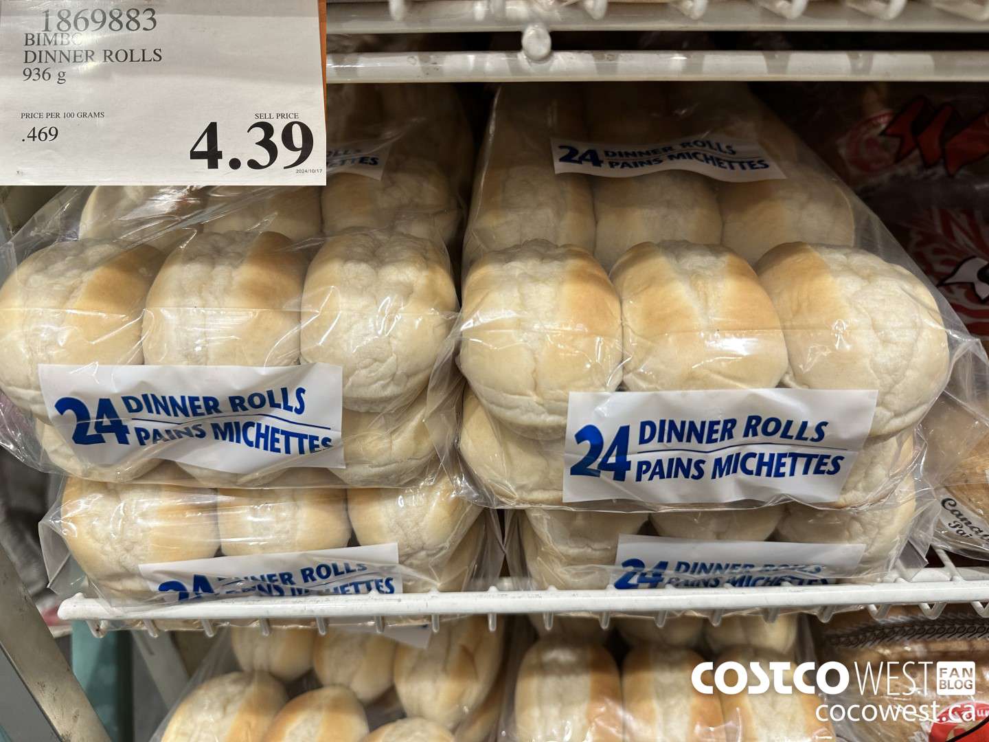 1869883 BIMBO DINNER ROLLS 936G $4.39