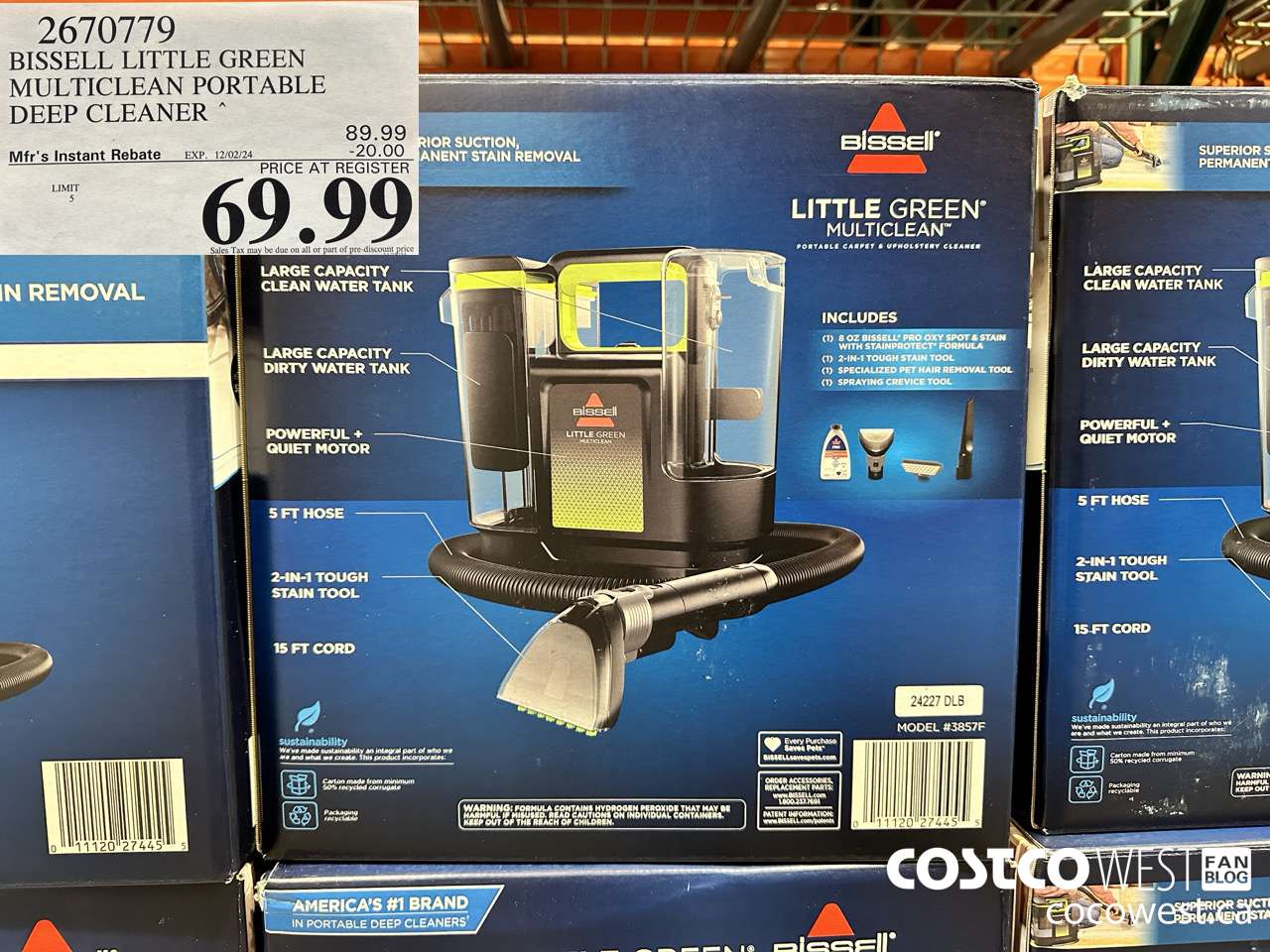 2670779 BISSELL LITTLE GREEN MULTICLEAN PORTABLE DEEP CLEANER ($20.00 INSTANT SAVINGS EXPIRES ON 2024-12-02) $69.99