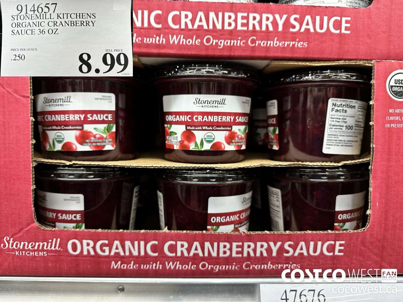 914657 BISTRO 28 ORGANIC CRANBERRY SAUCE 36 OZ  $8.99