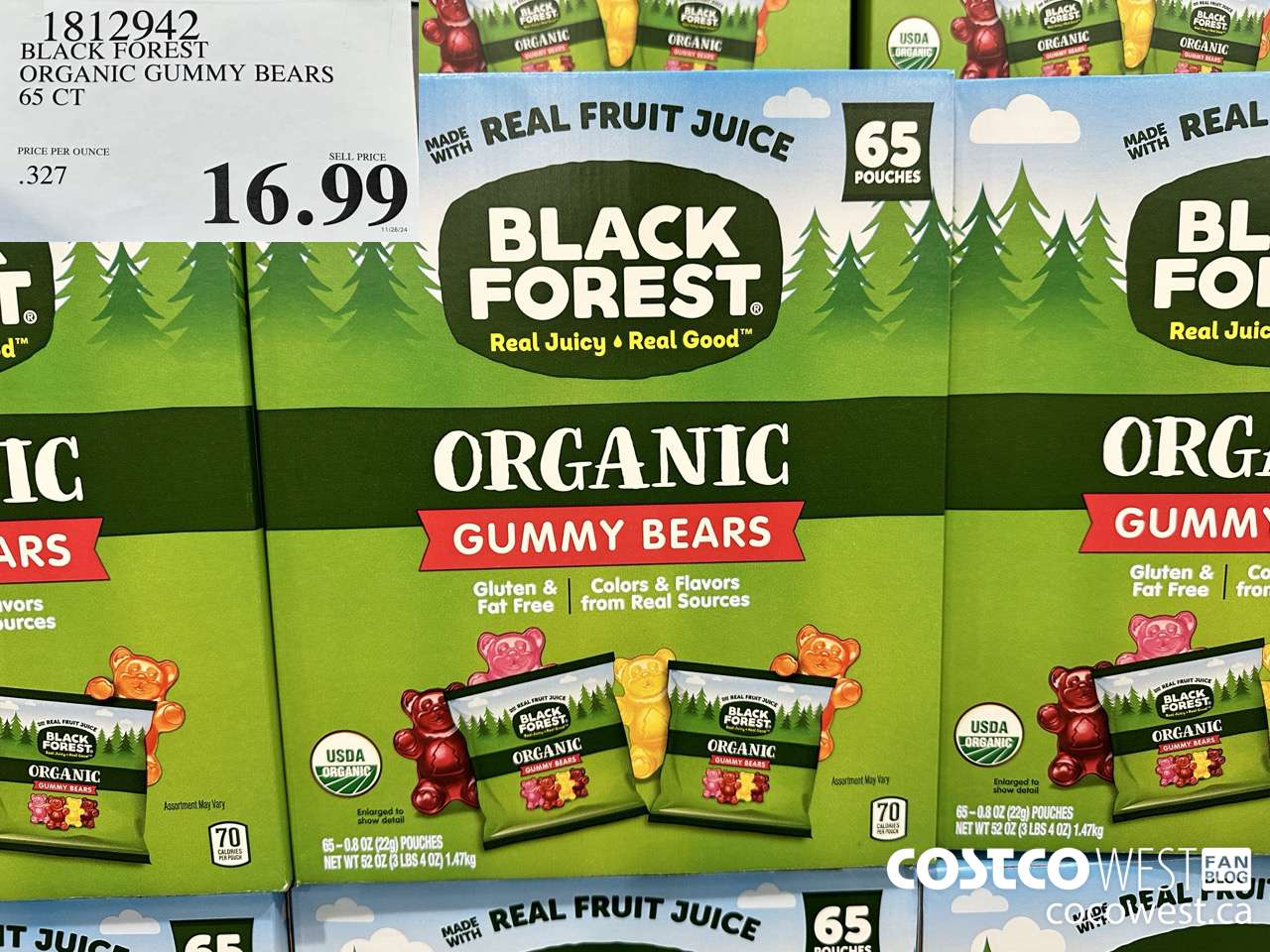 1812942 BLACK FOREST ORGANIC GUMMY BEARS 65 CT $16.99