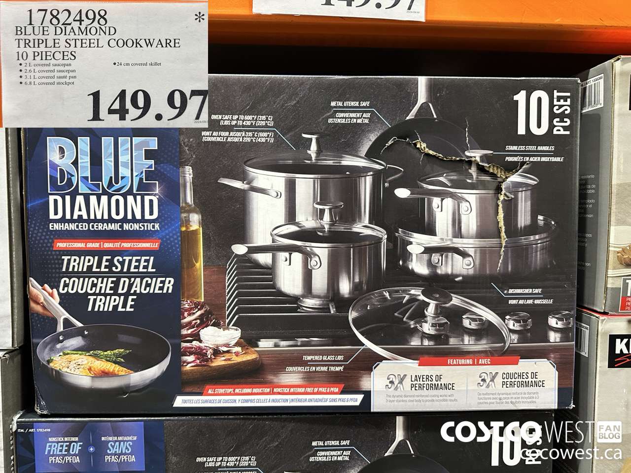 1782498 BLUE DIAMOND TRIPLE STEEL COOKWARE 10 PIECES $149.97