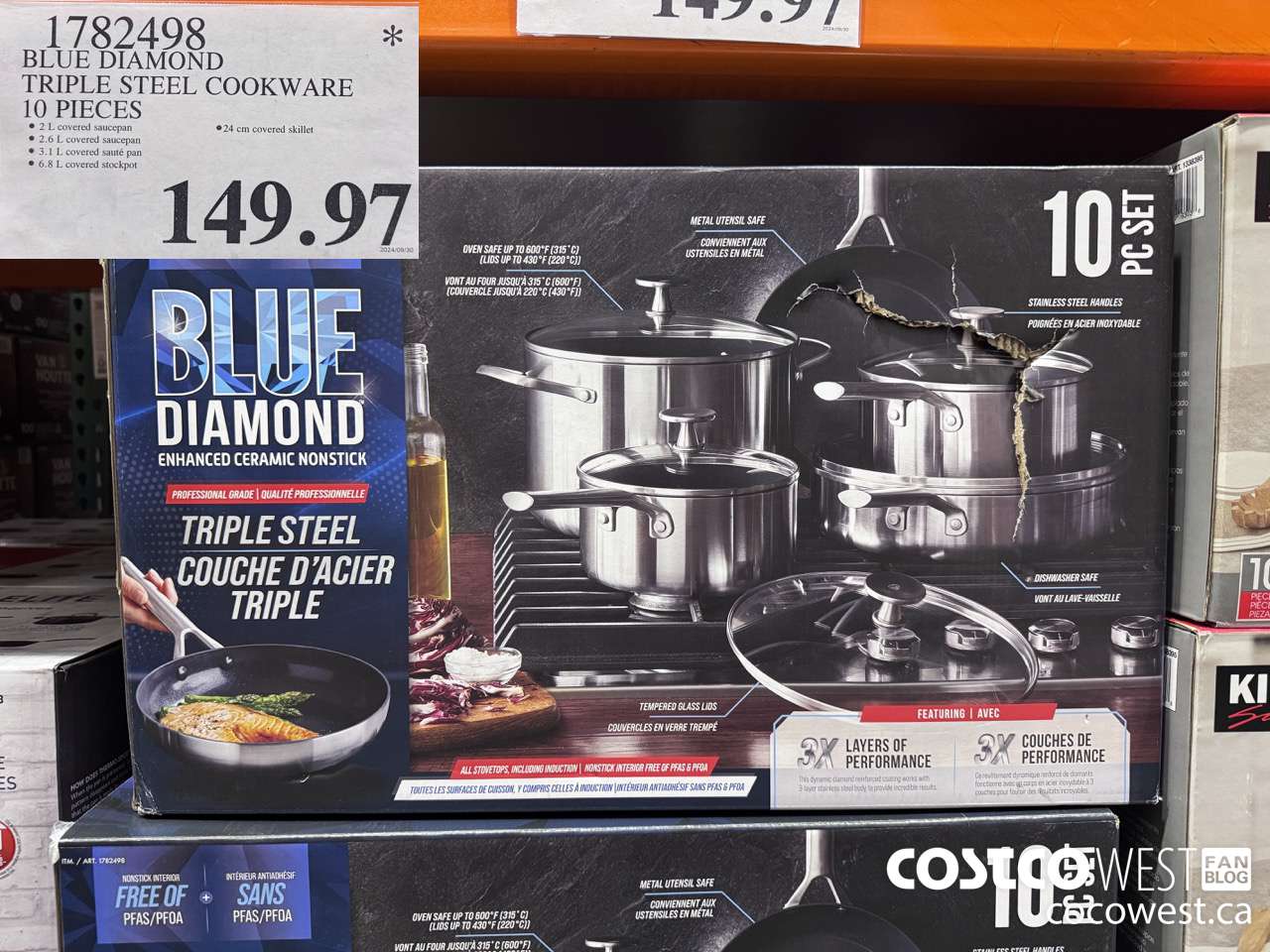1782498 BLUE DIAMOND TRIPLE STEEL COOKWARE 10 PIECES $149.97