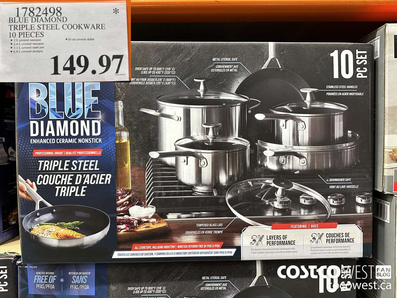 1782498 BLUE DIAMOND TRIPLE STEEL COOKWARE 10 PIECES $149.97