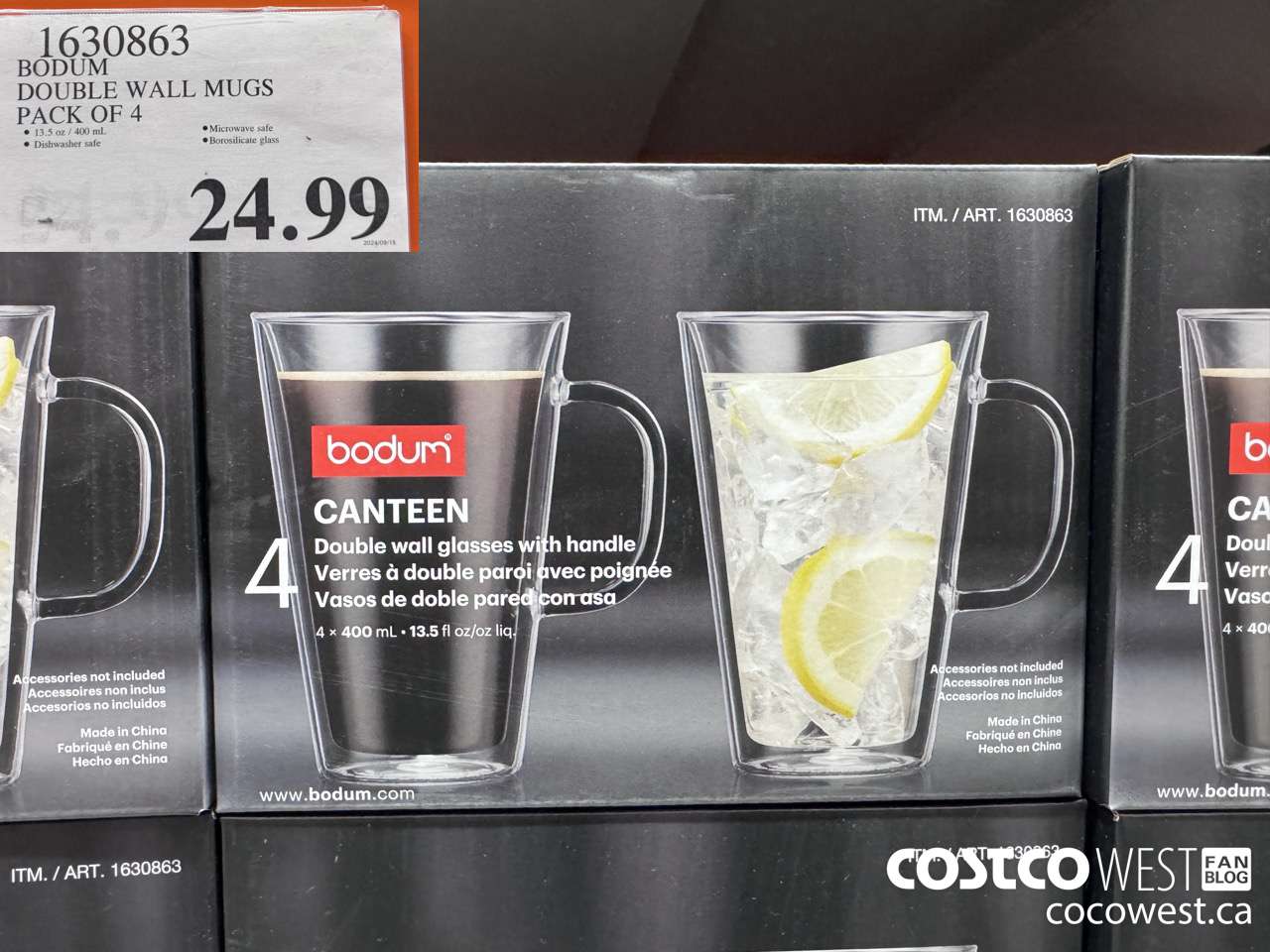 1630863 BODUM DOUBLE WALL MUG 13.5 OZ 4 PACK $24.99