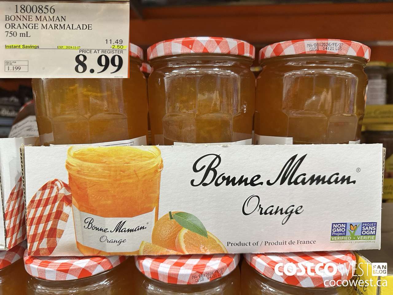1800856 BONNE MAMAN ORANGE MARMALADE 750ML ($2.50 INSTANT SAVINGS EXPIRES ON 2024-11-17) $8.99