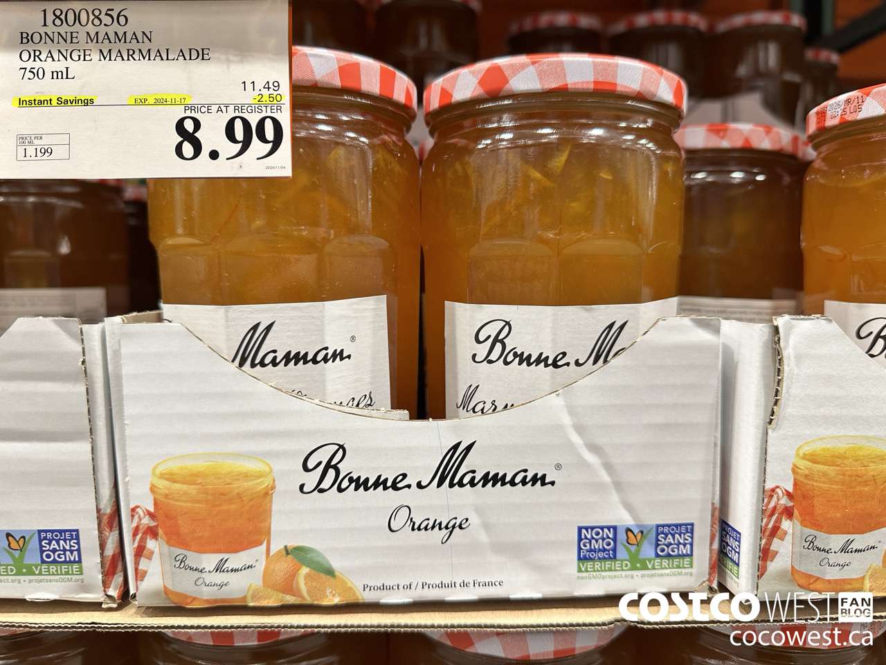 1800856 BONNE MAMAN ORANGE MARMALADE 750ML ($2.50 INSTANT SAVINGS EXPIRES ON 2024-11-17) $8.99