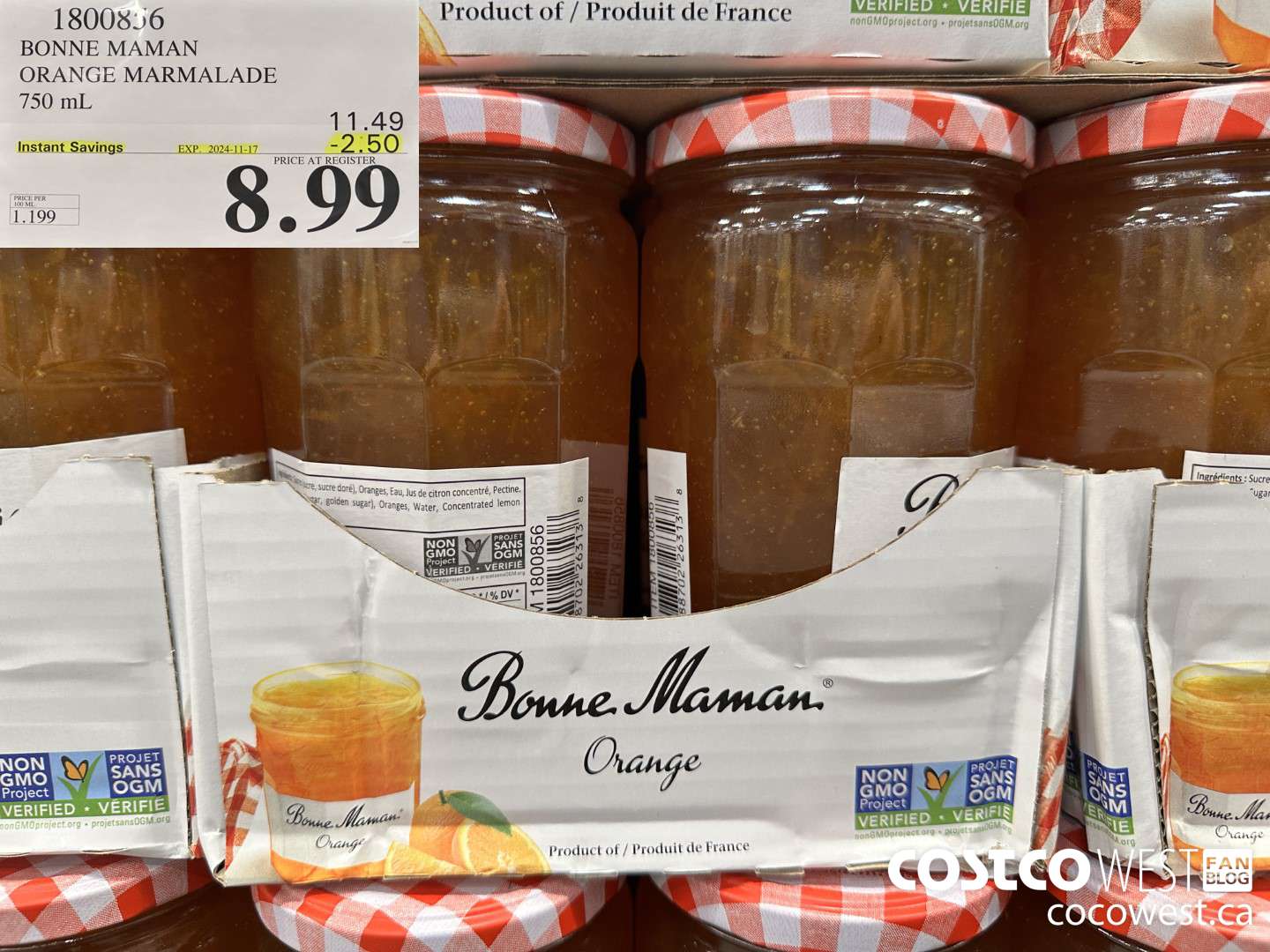 1800856 BONNE MAMAN ORANGE MARMALADE 750ML ($2.50 INSTANT SAVINGS EXPIRES ON 2024-11-17) $8.99