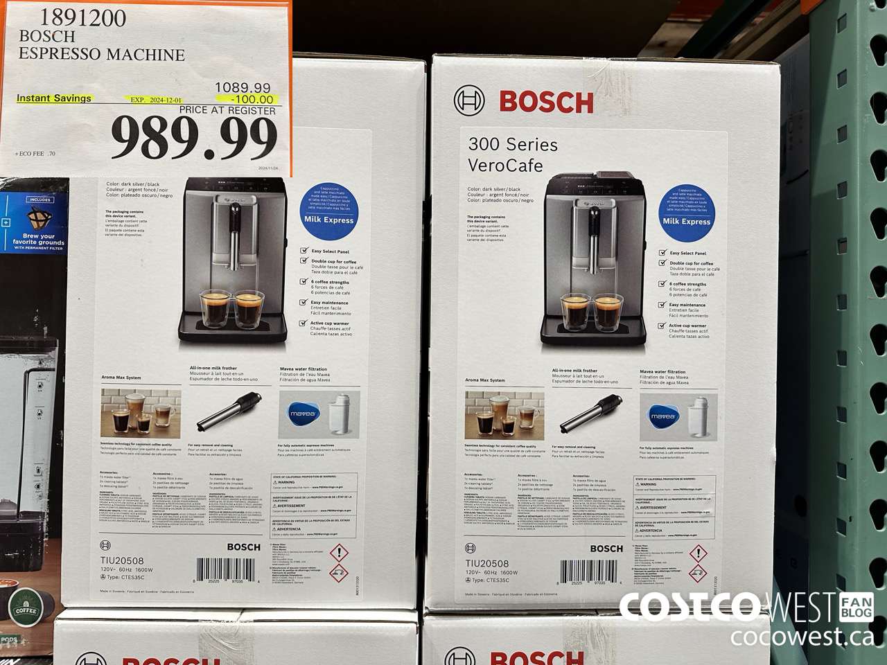 1891200 BOSCH ESPRESSO MACHINE ($100.00 INSTANT SAVINGS EXPIRES ON 2024-12-01) $989.99