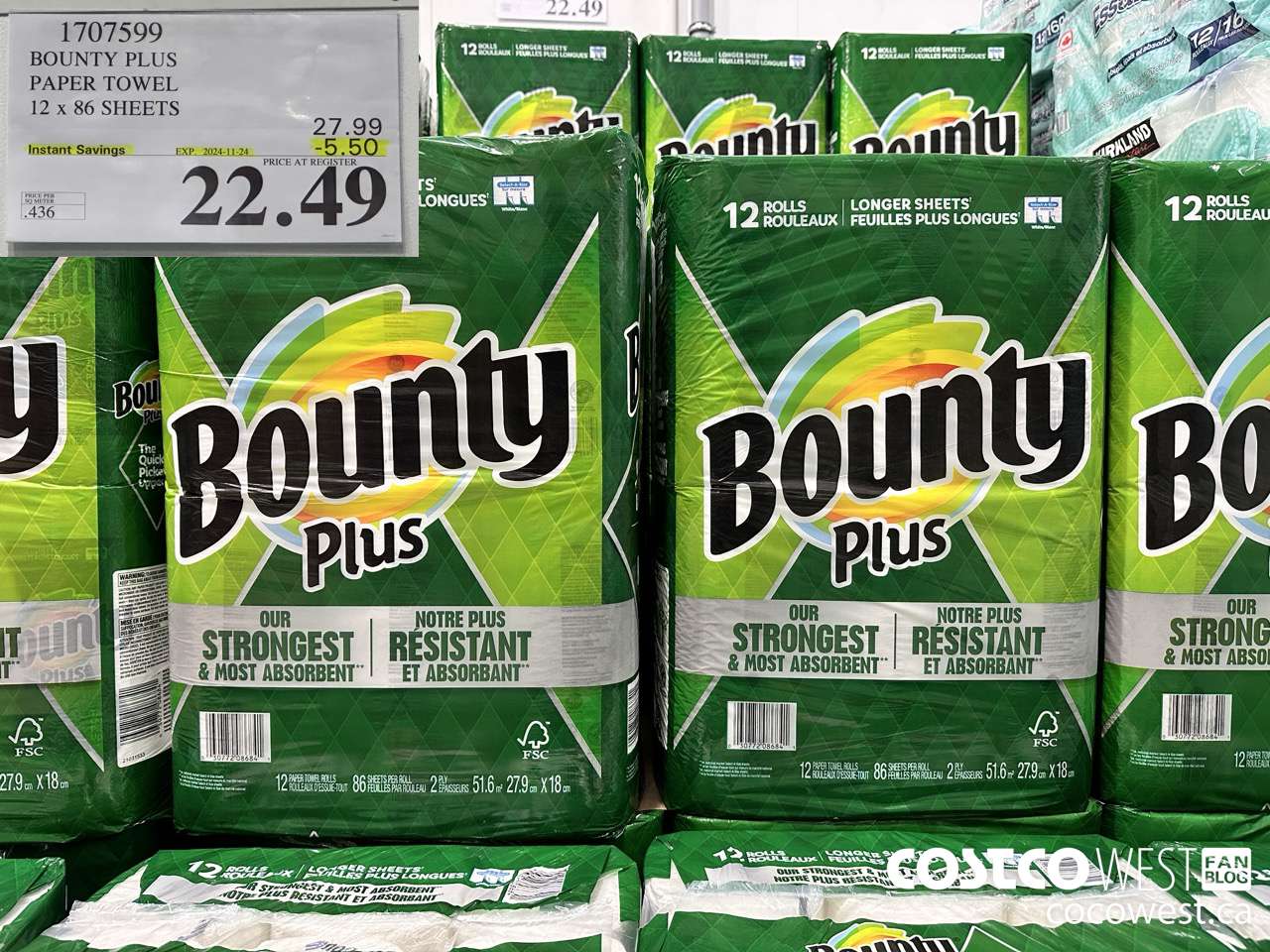 1707599 BOUNTY PLUS PAPER TOWEL 12 X 86 SHEETS ($5.50 INSTANT SAVINGS EXPIRES ON 2024-11-24) $22.49