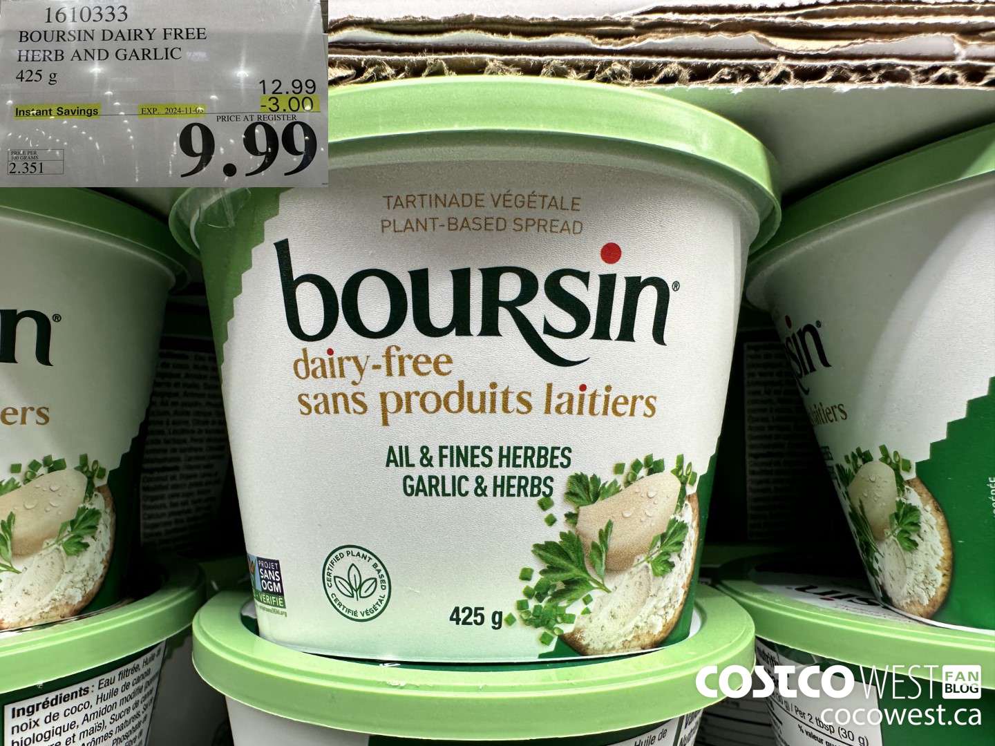1610333 BOURSIN DAIRY FREE HERB AND GARLIC 425 g ($3.00 INSTANT SAVINGS EXPIRES ON 2024-11-03) $9.99