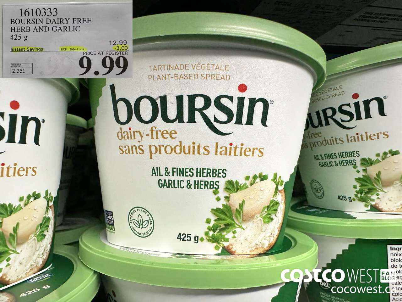 1610333 BOURSIN DAIRY FREE HERB AND GARLIC 425 g ($3.00 INSTANT SAVINGS EXPIRES ON 2024-11-05) $9.99