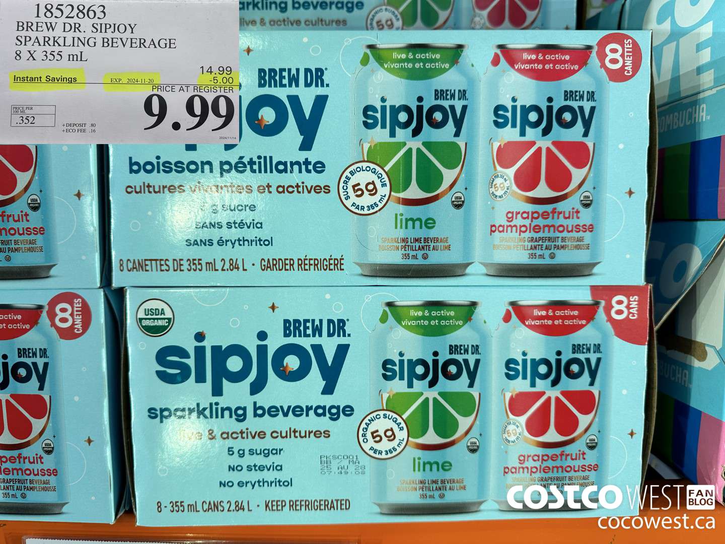 1852863 BREW DR. SIPJOY SPARKLING BEVERAGE 8 X 355ML ($5.00 INSTANT SAVINGS EXPIRES ON 2024-11-20) $9.99