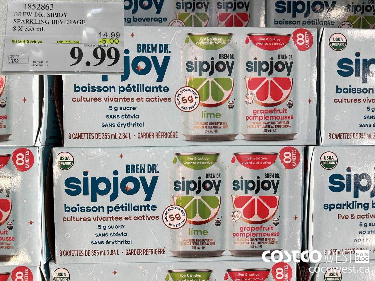 1852863 BREW DR. SIPJOY SPARKLING BEVERAGE 8 X 355ML ($5.00 INSTANT SAVINGS EXPIRES ON 2024-12-01) $9.99