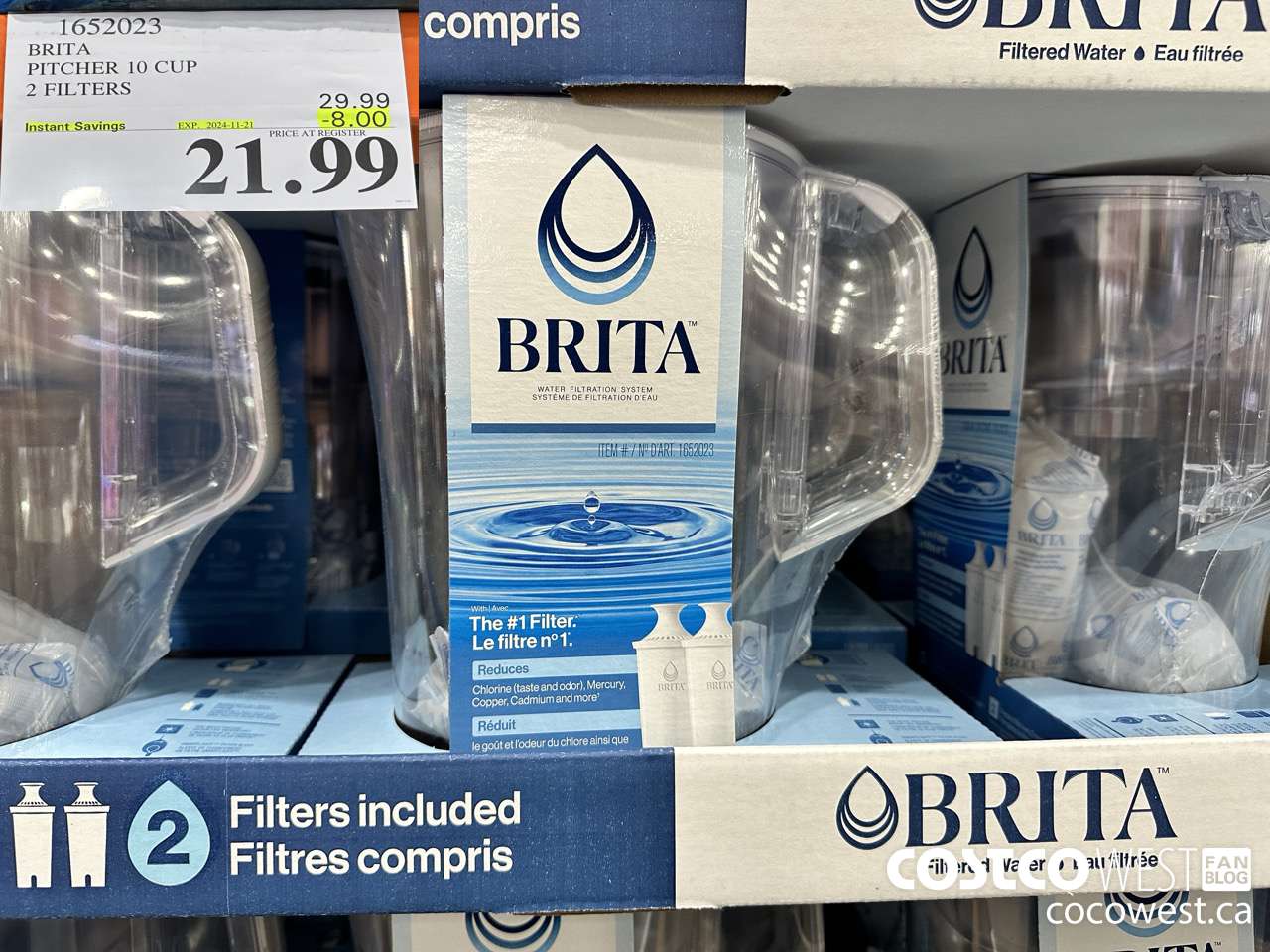 1652023 BRITA PITCHER 10 CUP 2 FILTERS ($8.00 INSTANT SAVINGS EXPIRES ON 2024-11-21) $21.99