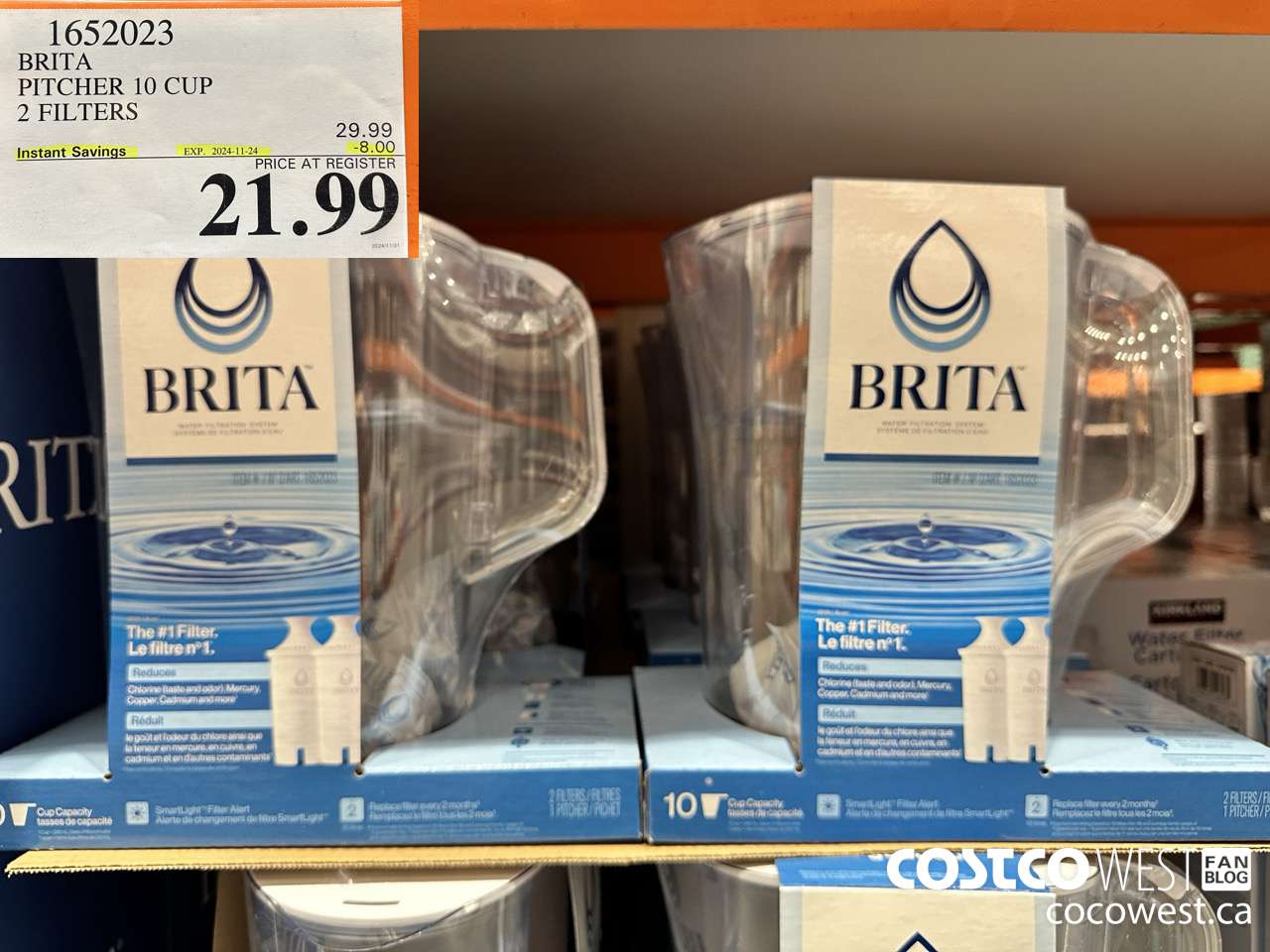 1652023 BRITA PITCHER 10 CUP 2 FILTERS ($8.00 INSTANT SAVINGS EXPIRES ON 2024-11-24) $21.99