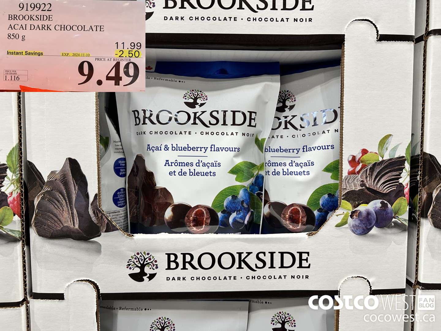 919922 BROOKSIDE ACAI DARK CHOCOLATE 850 g ($2.50 INSTANT SAVINGS EXPIRES ON 2024-11-10) $9.49