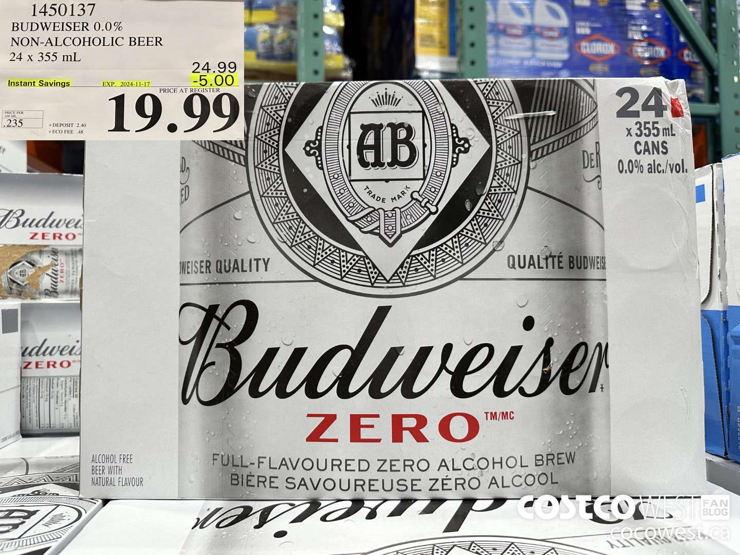 1450137 BUDWEISER 0.0% 24 x 355 mL ($5.00 INSTANT SAVINGS EXPIRES ON 2024-11-17) $19.99