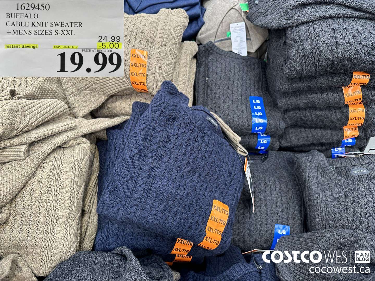 1629450 BUFFALO CABLE KNIT SWEATER MENS SIZES S-XXL ($5.00 INSTANT SAVINGS EXPIRES ON 2024-11-17) $19.99