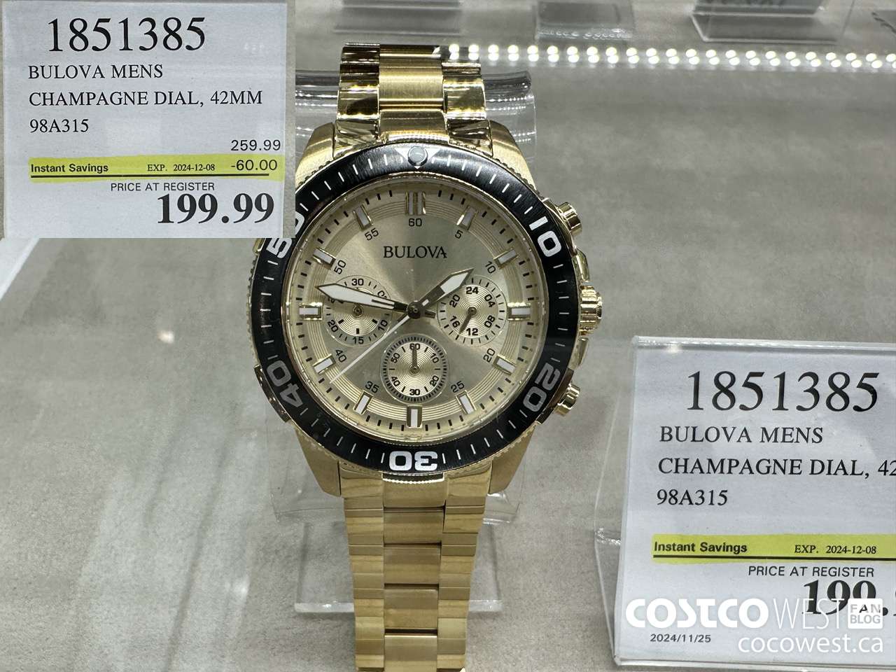 1851385 BULOVA MENS CHAMPAGNE DIAL, 42MM 98A315 ($60.00 INSTANT SAVINGS EXPIRES ON 2024-12-08) $199.99