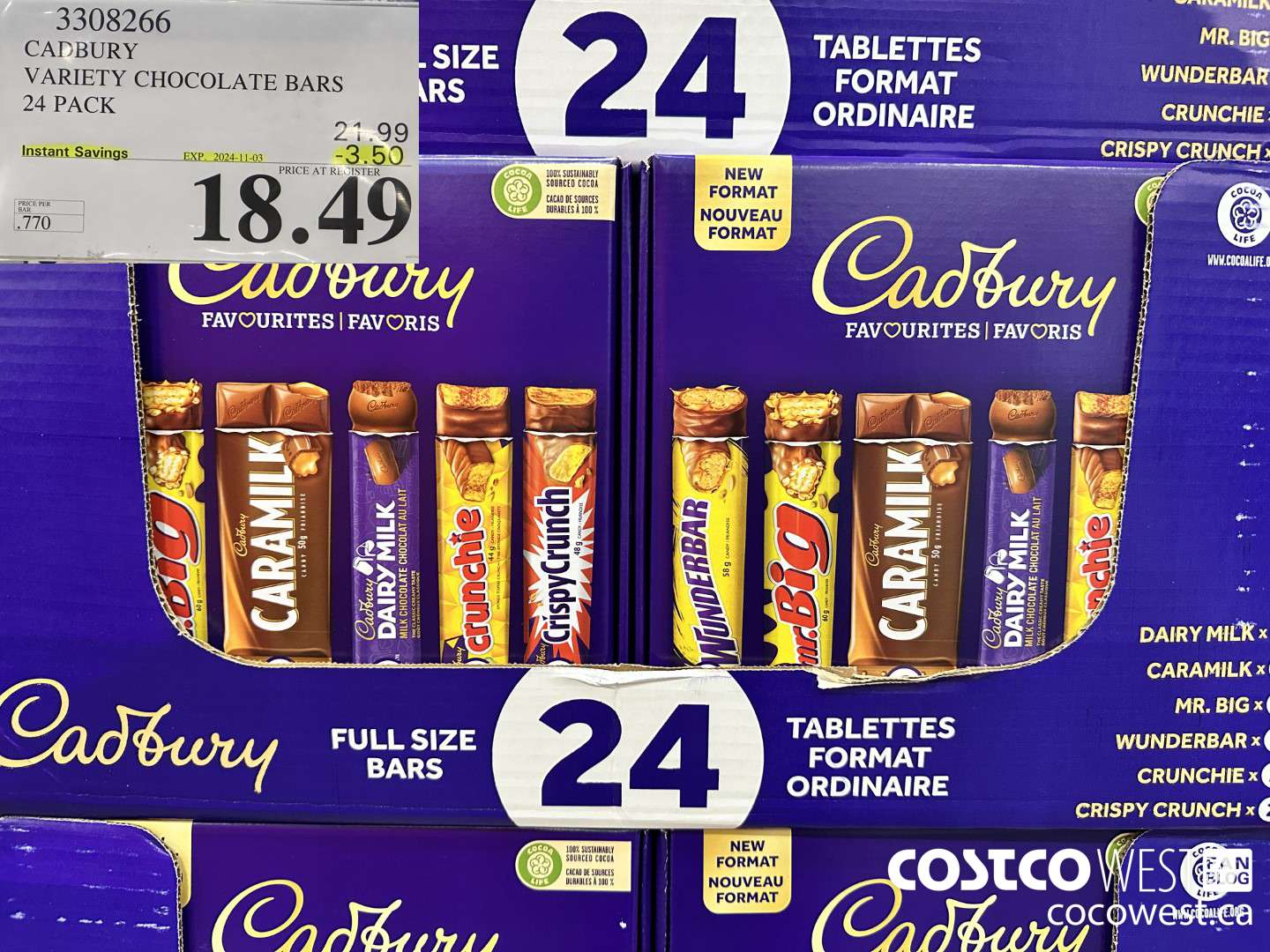 3308266 CADBURY VARIETY CHOCOLATE BARS 24 PACK ($3.50 INSTANT SAVINGS EXPIRES ON 2024-11-03) $18.49