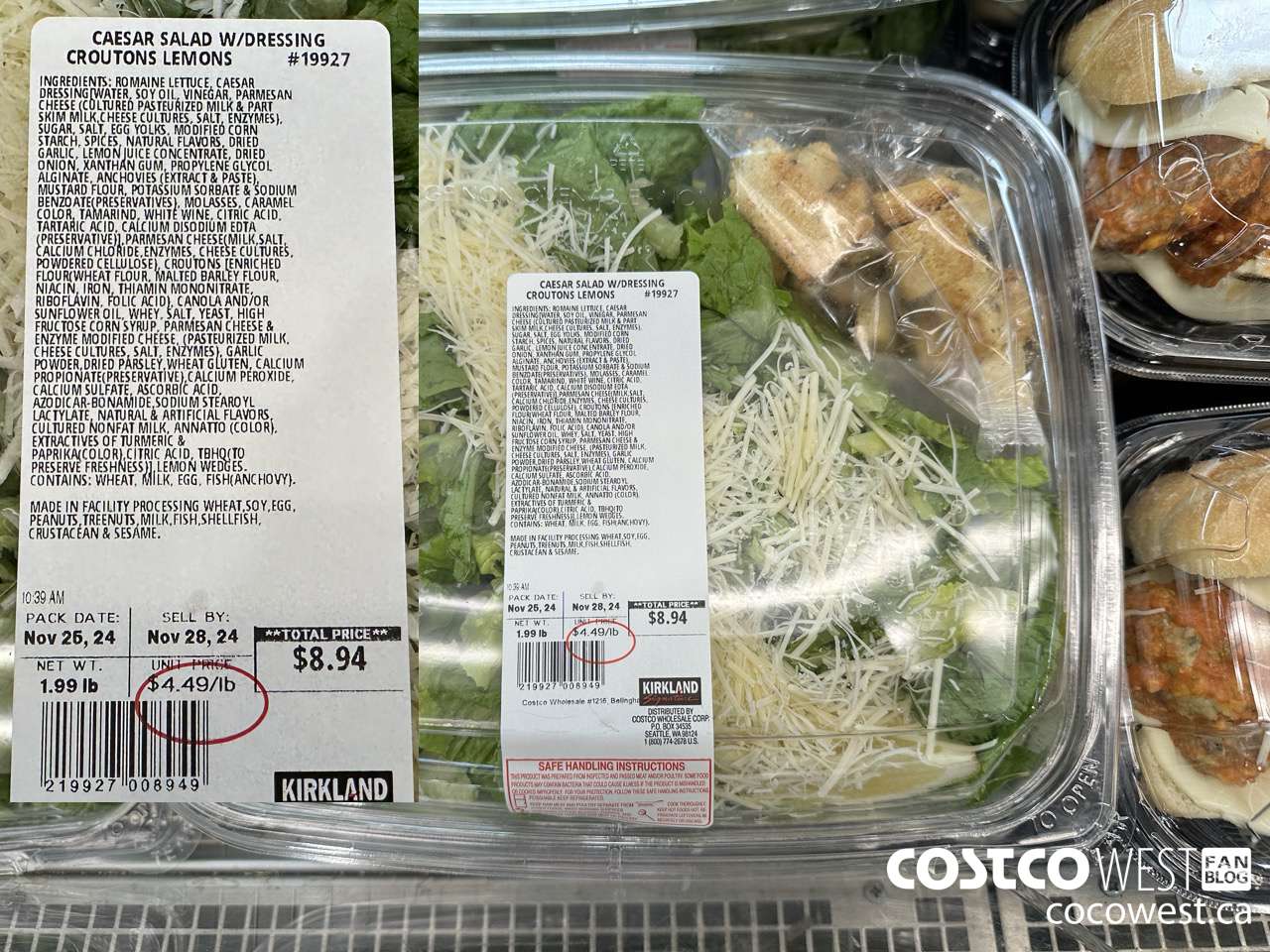 19927 CAESAR SALAD W/DRESSING CROUTONS LEMONS PER LB $4.49
