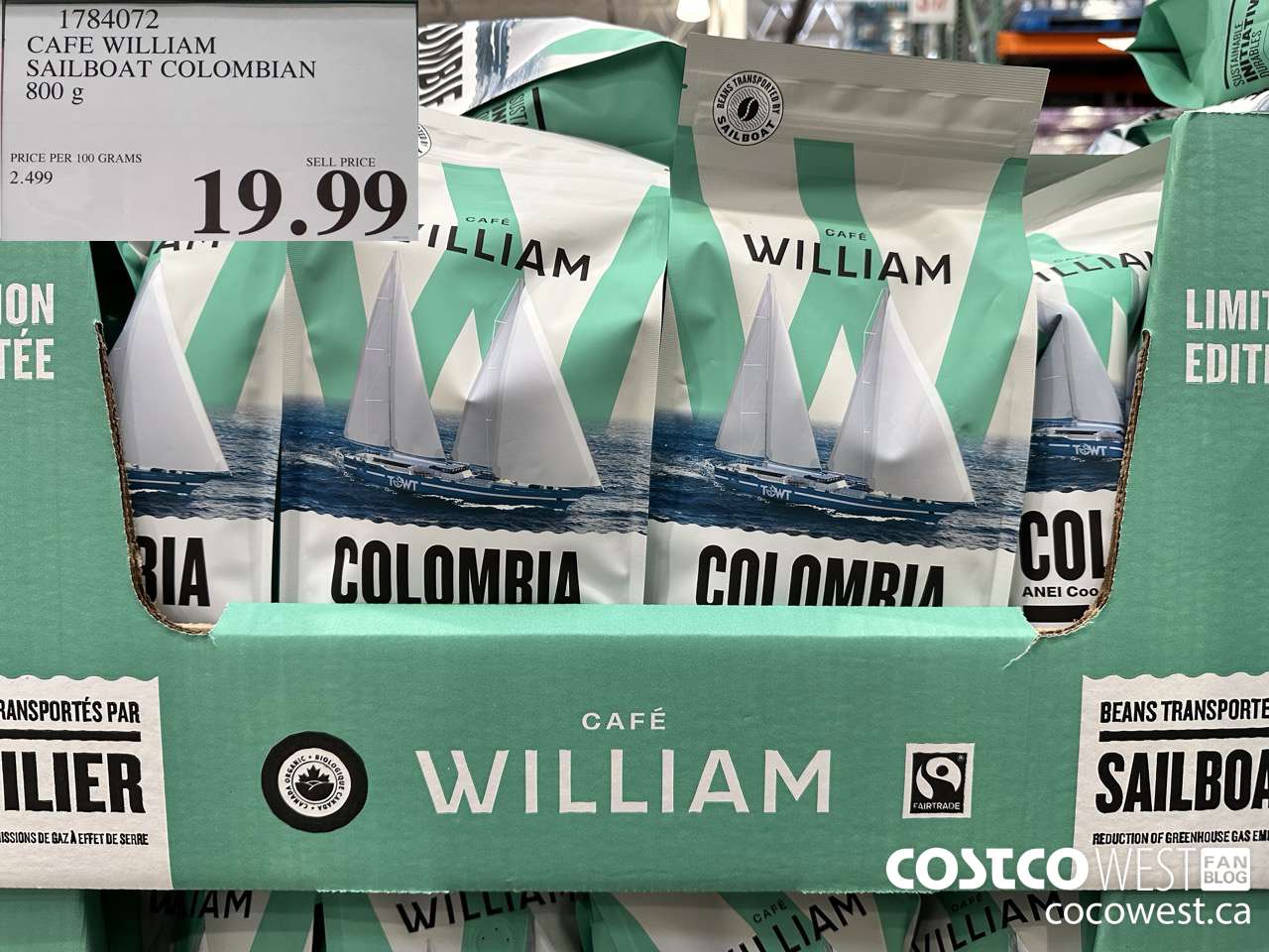 1784072 CAFE WILLIAM SAILBOAT COLOMBIAN 800G $19.99