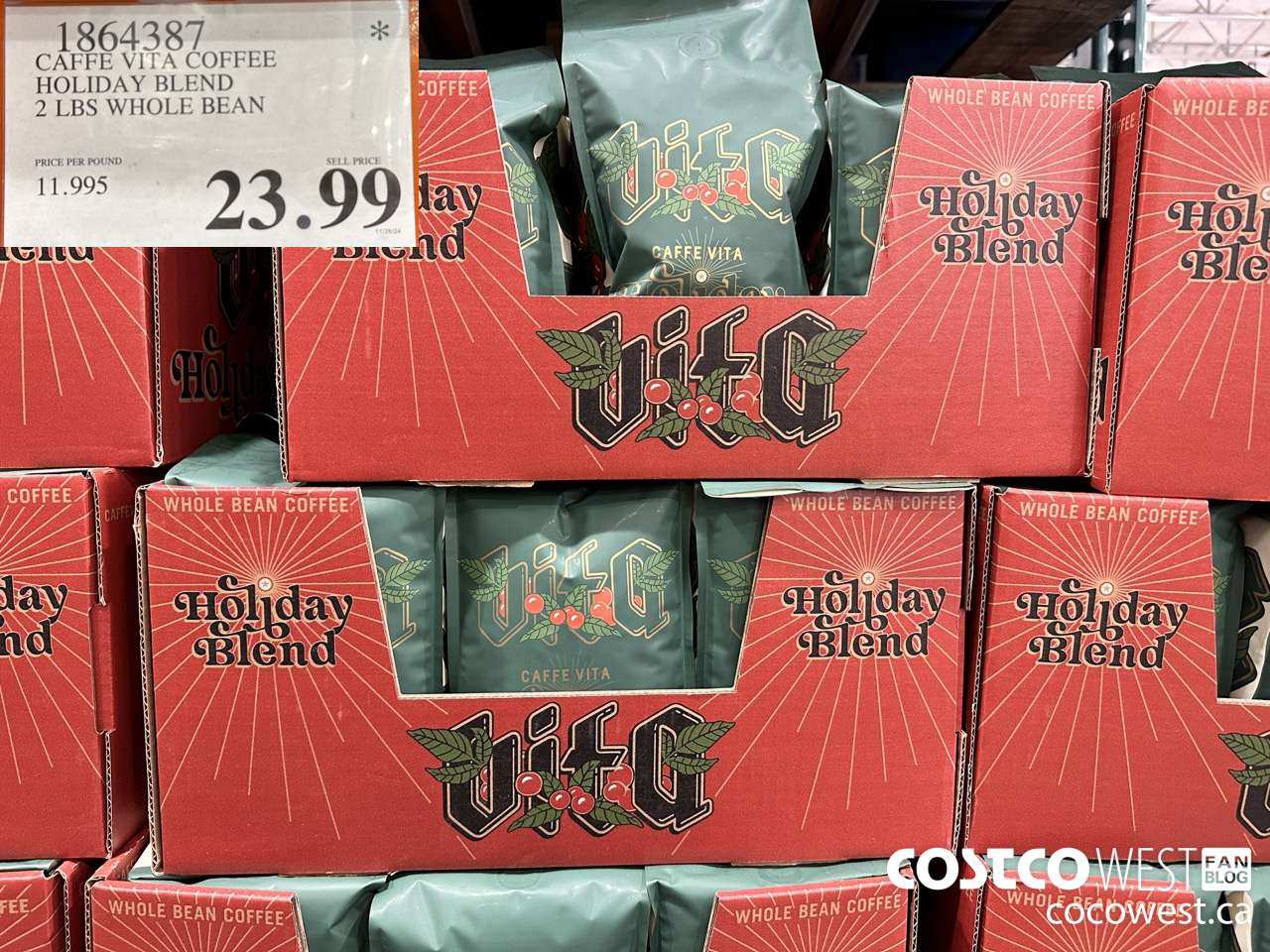 1864387 CAFFE VITA COFFEE HOLIDAY BLEND 2 LBS WHOLE BEAN $23.99