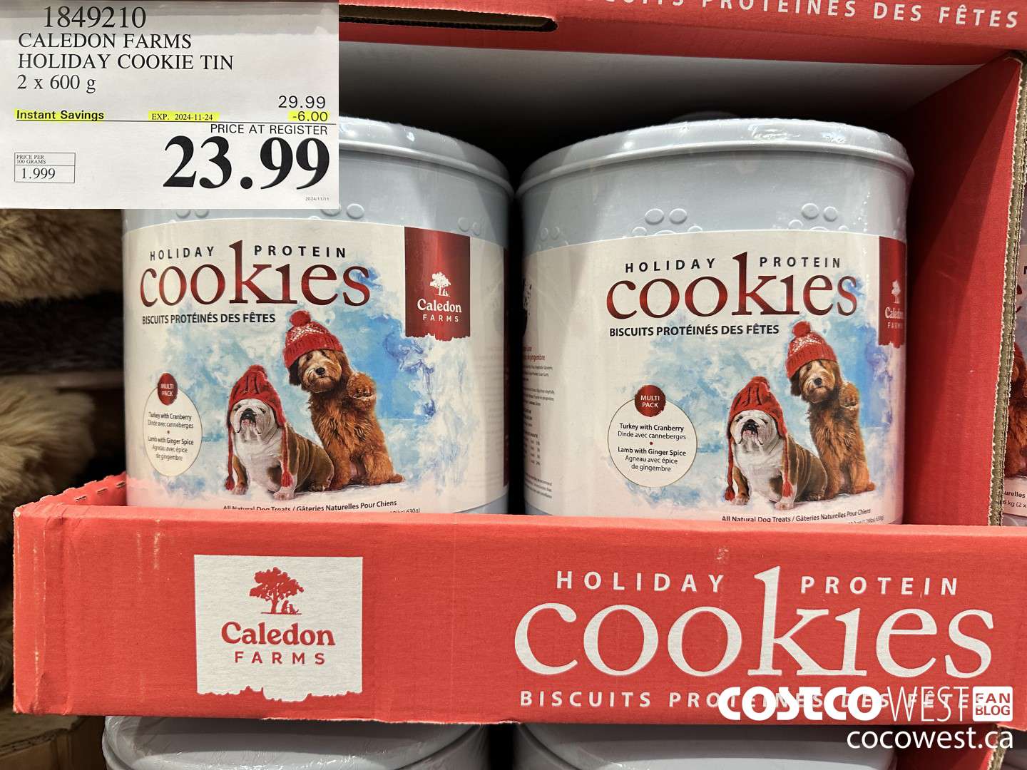 1849210 CALEDON FARMS HOLIDAY COOKIE TIN 2 X 600G ($6.00 INSTANT SAVINGS EXPIRES ON 2024-11-24) $23.99