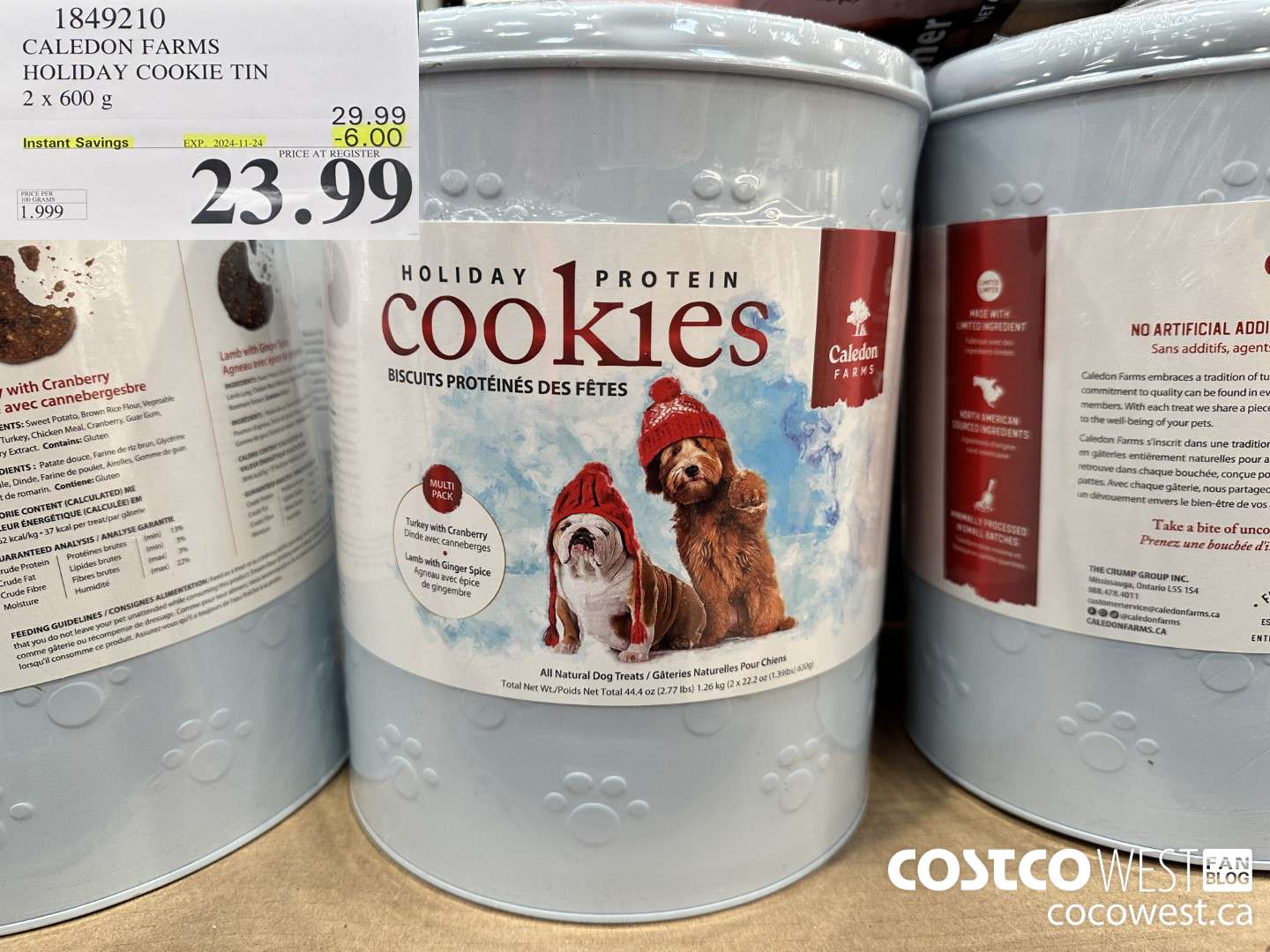 1849210 CALEDON FARMS HOLIDAY COOKIE TIN 2 X 600G ($6.00 INSTANT SAVINGS EXPIRES ON 2024-11-24) $23.99