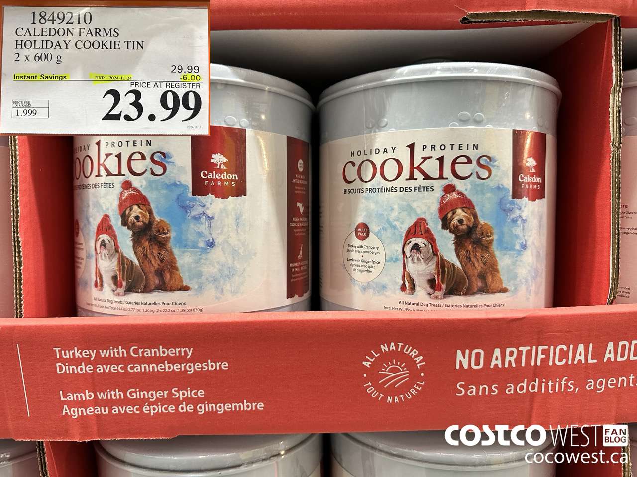 1849210 CALEDON FARMS HOLIDAY COOKIE TIN 2 X 600G ($6.00 INSTANT SAVINGS EXPIRES ON 2024-11-24) $23.99