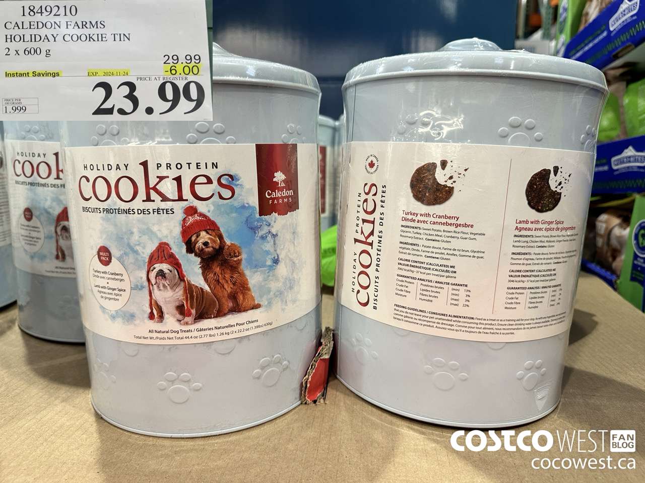 1849210 CALEDON FARMS HOLIDAY COOKIE TIN 2 X 600G ($6.00 INSTANT SAVINGS EXPIRES ON 2024-11-24) $23.99