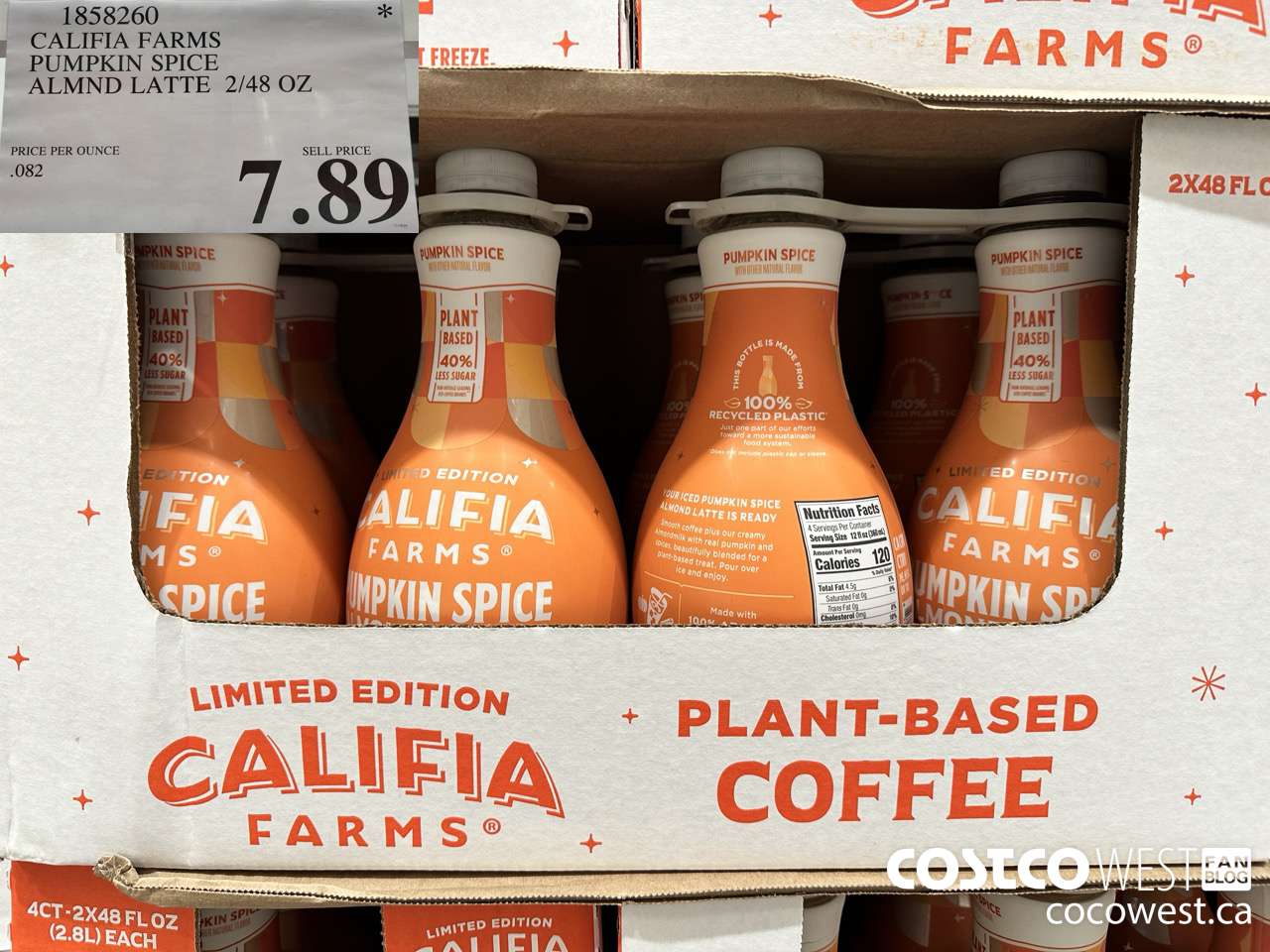 1858260 CALIFIA FARMS PUMPKIN SPICE ALMOND LATTE 2/48 OZ $7.89