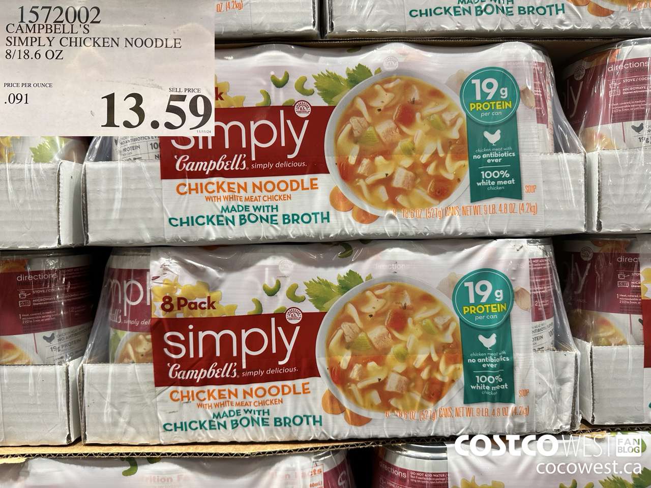 1572002 CAMPBELL'S SIMPLY CHICKEN NOODLE 8/18.6 OZ $13.59