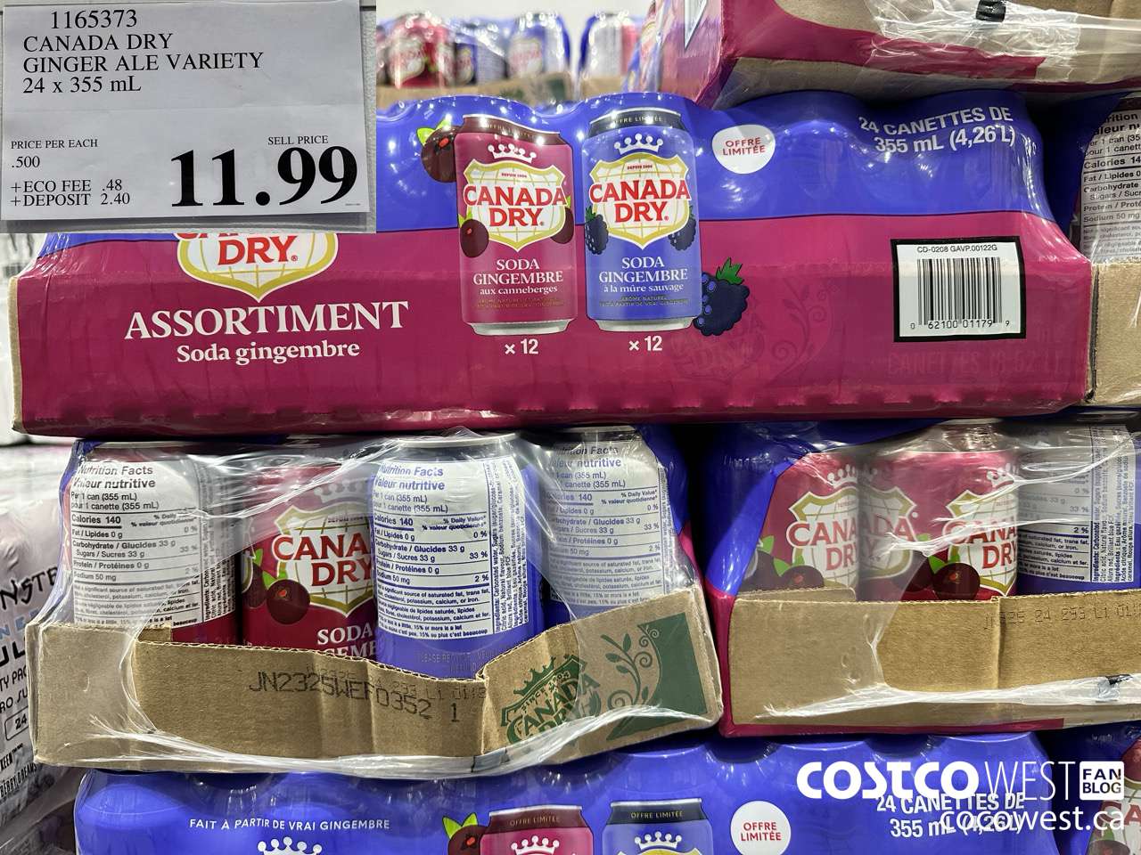 1165373 CANADA DRY GINGER ALE VARIETY 24 X 355ML $11.99