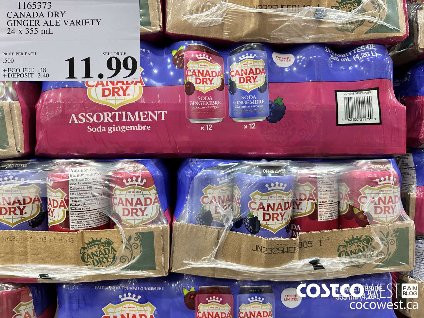 1165373 CANADA DRY GINGER ALE VARIETY 24 X 355ML $11.99